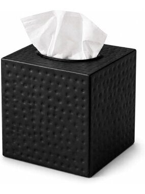 Tissue Box Cover Square – Hand Hammered Black Metal Tissue Holder
